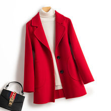 红色羊毛大衣反季新款高端双面毛呢女风中长款韩版修身呢子外套