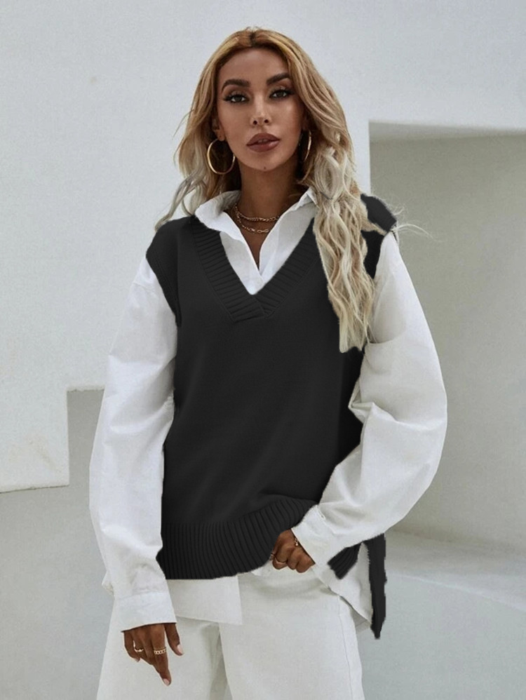 外贸背心马甲毛衣修身v领春季新款速卖通无袖坎肩针织衫女士外套