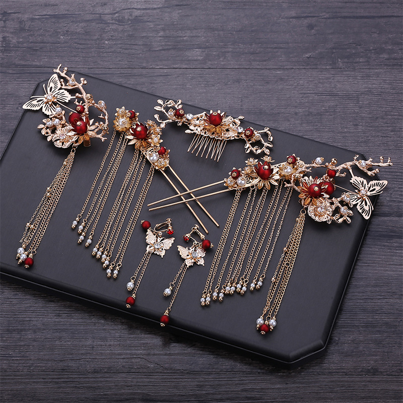 New Ancient Chinese Clothing Headdress Barrettes Antique Style Side Clip Hair Accessories Female Ancient Costume Decoration Fairy Tassel Hairpin Ancient Ornament