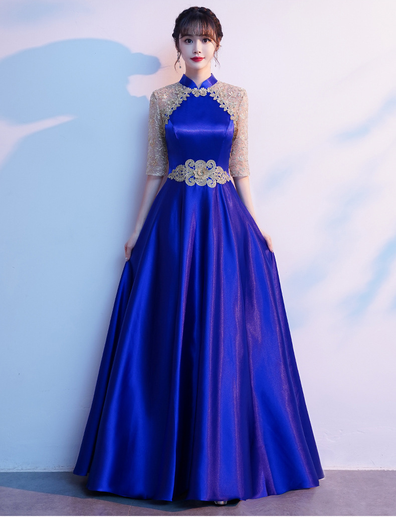 大合唱团演出服女长款指挥红歌表演服装气质学生主持人宴会晚礼服