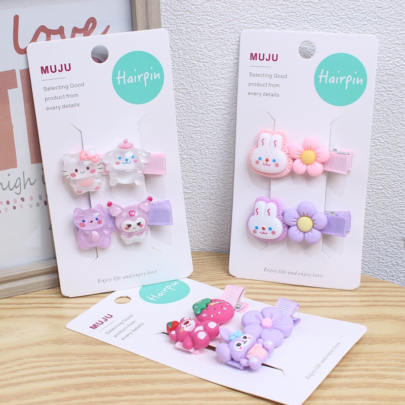 D112 New Hair Accessories Korean Style Fresh Pink Purple Children Barrettes Pairs Cute Cute Cartoon Side Clip