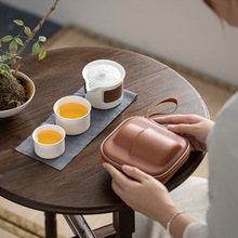 羊脂玉白瓷竹圈防烫快客杯 旅行茶具套装户外陶瓷木盖一壶二杯