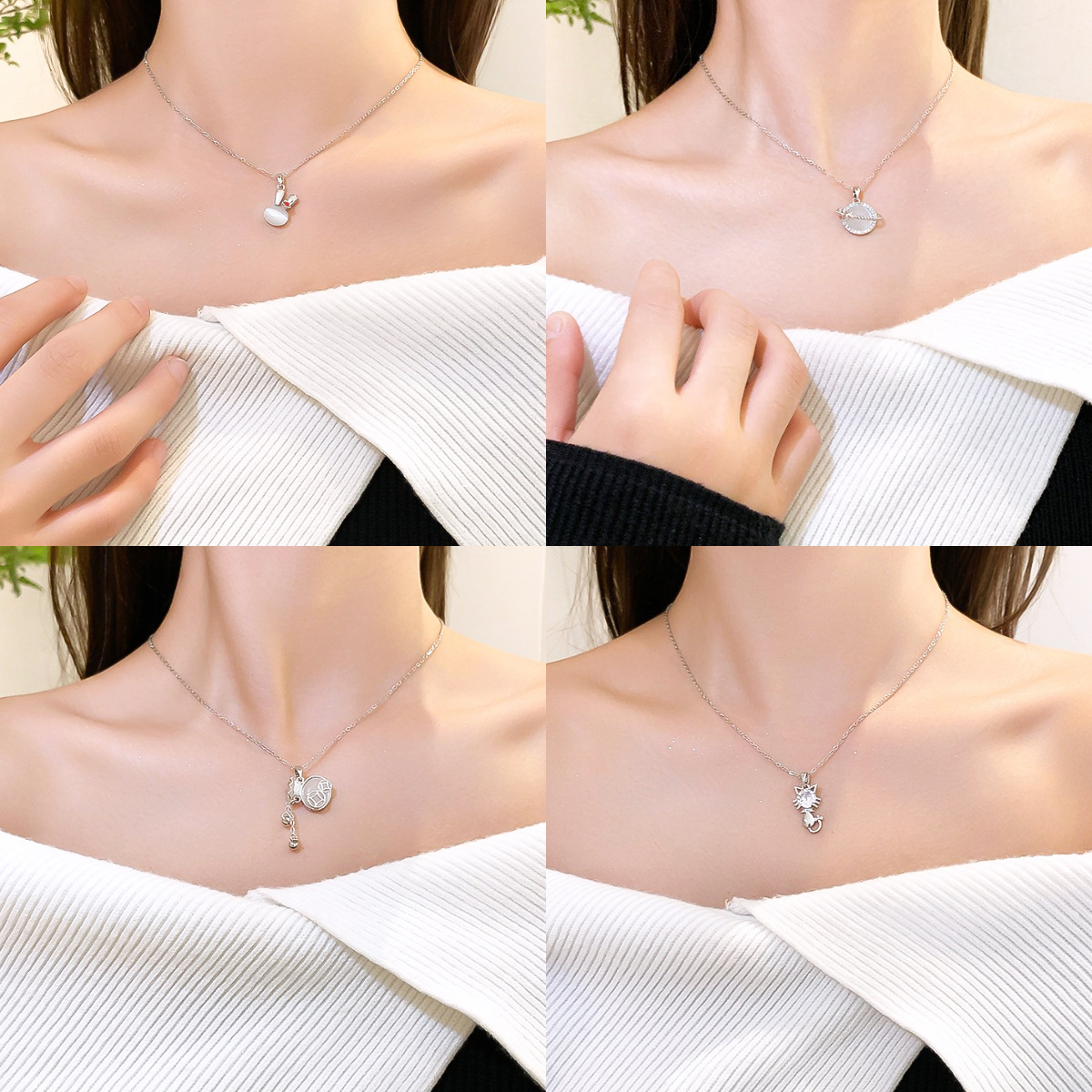 Fashion Commuter 18K Gold Plated Titanium Steel Necklace Female Micro Inlaid Zircon Silver Light Luxury Online Influencer Clavicle Chain Wholesale