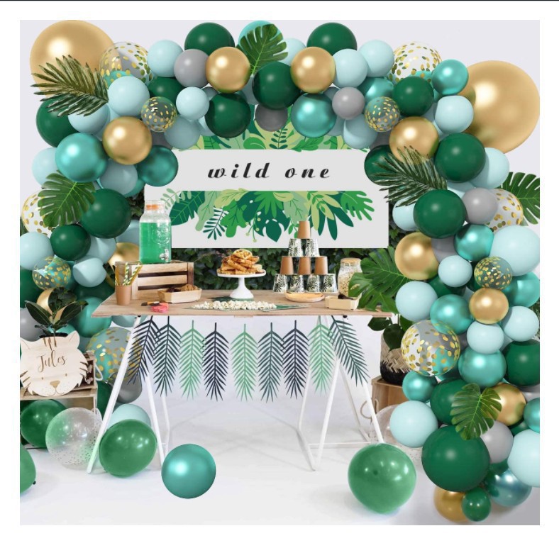 Cross-Border Cartoon Animal Head Birthday Party Balloon Amazon Tropical Green Jungle Set Monstera Theme