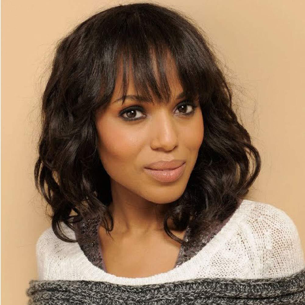 亚马逊欧美时尚假发女短发黑色齐刘海短款梨花卷发头套wigs短假发