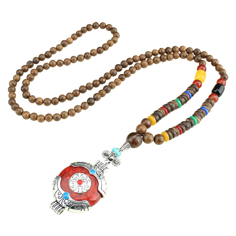 Factory Store Ethnic Style Bohemian Tibetan Ping an Fu Necklace Men and Women All-Matching Wooden Long Sweater Chain Accessories