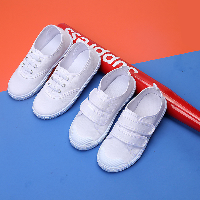 儿童小白鞋白布鞋男童室内幼儿园学生帆布鞋舞蹈运动女童白色童鞋