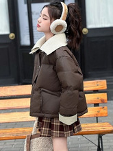 2024新款冬季女童韩版时尚洋气百搭加厚毛线翻领皮衣棉服