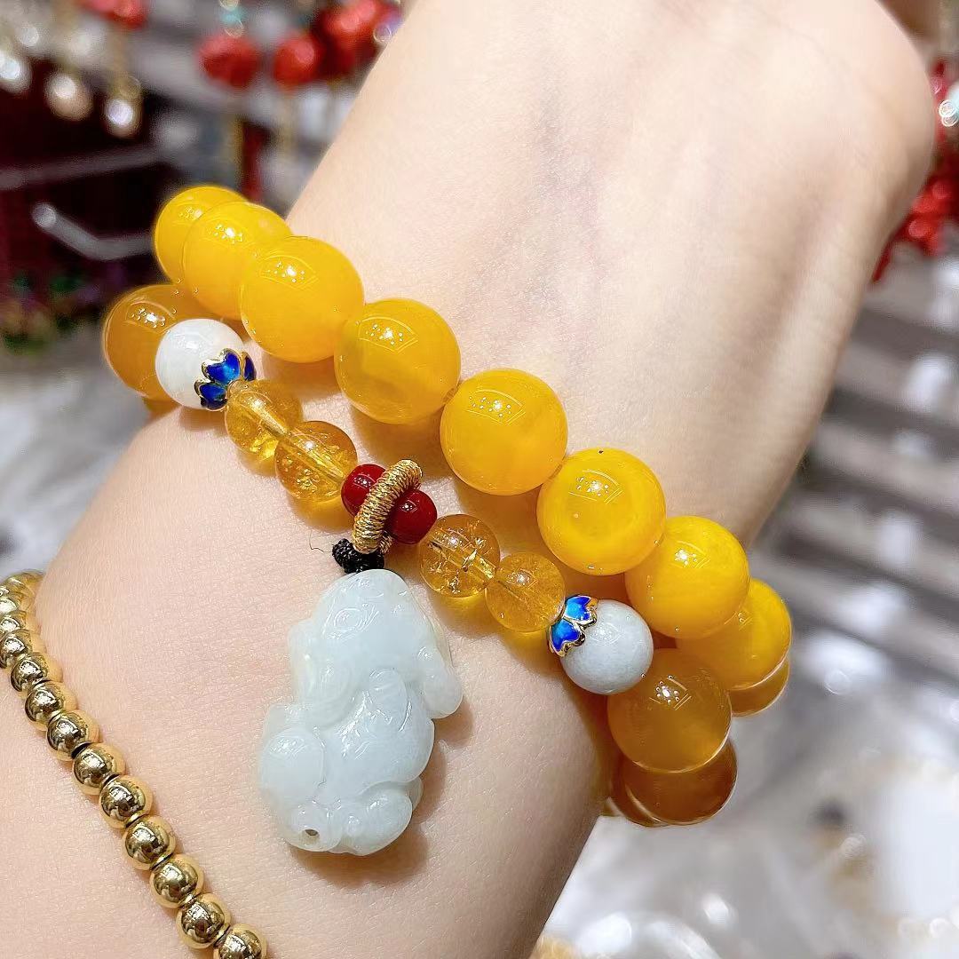 批发黄玛瑙黄水晶手链女招财翡翠貔貅手串简约珠宝手饰品高档礼品