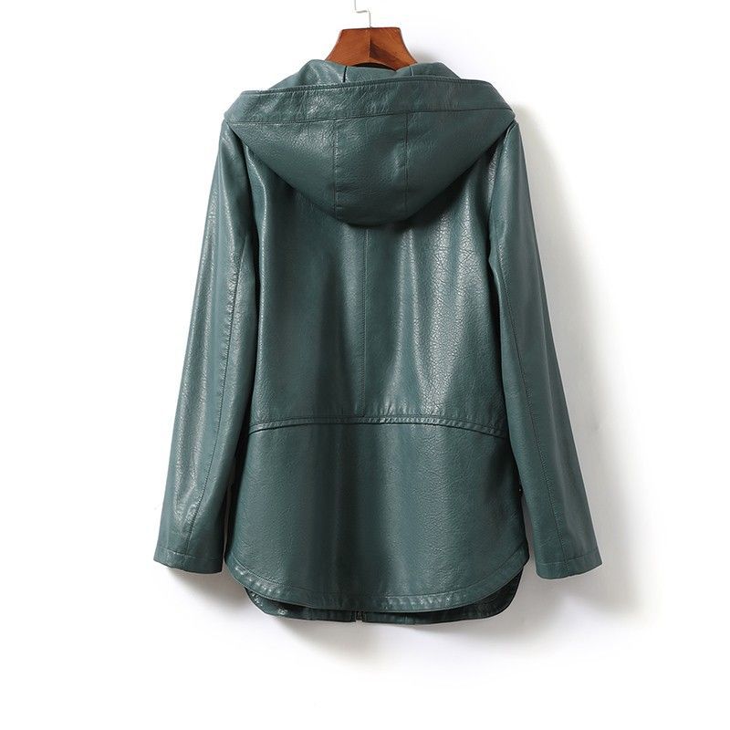 皮衣女款真皮2023春秋新款女常规款韩版连帽绵大码宽松皮大衣外套