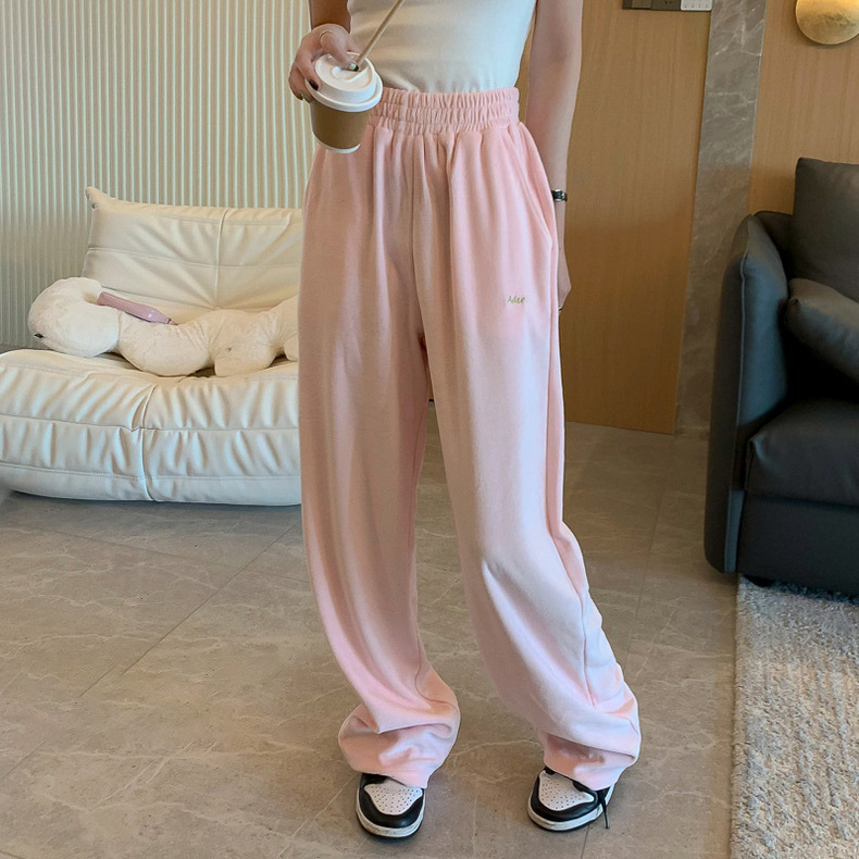 ader春秋新款字母刺绣阔腿裤女韩版软糯垂感拖地裤高腰休闲裤子