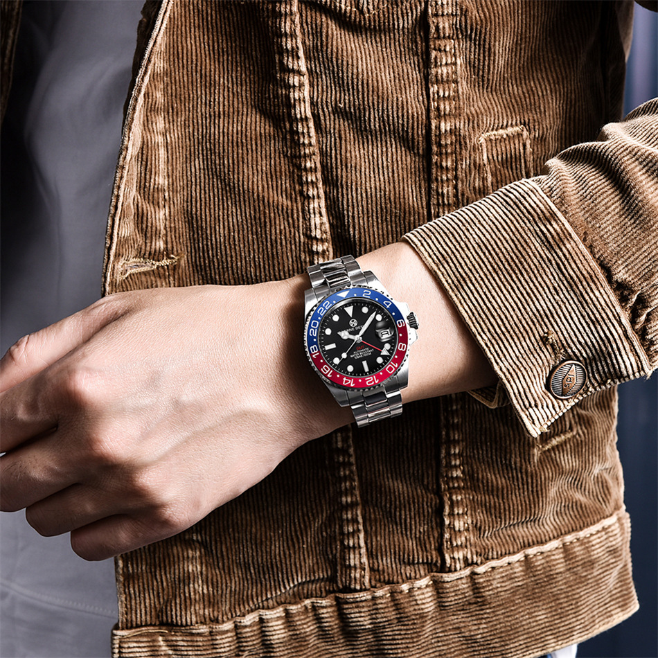 pagrne design帕加尼跨境新潮螺旋表冠透底夜光男士机械表pg-1662