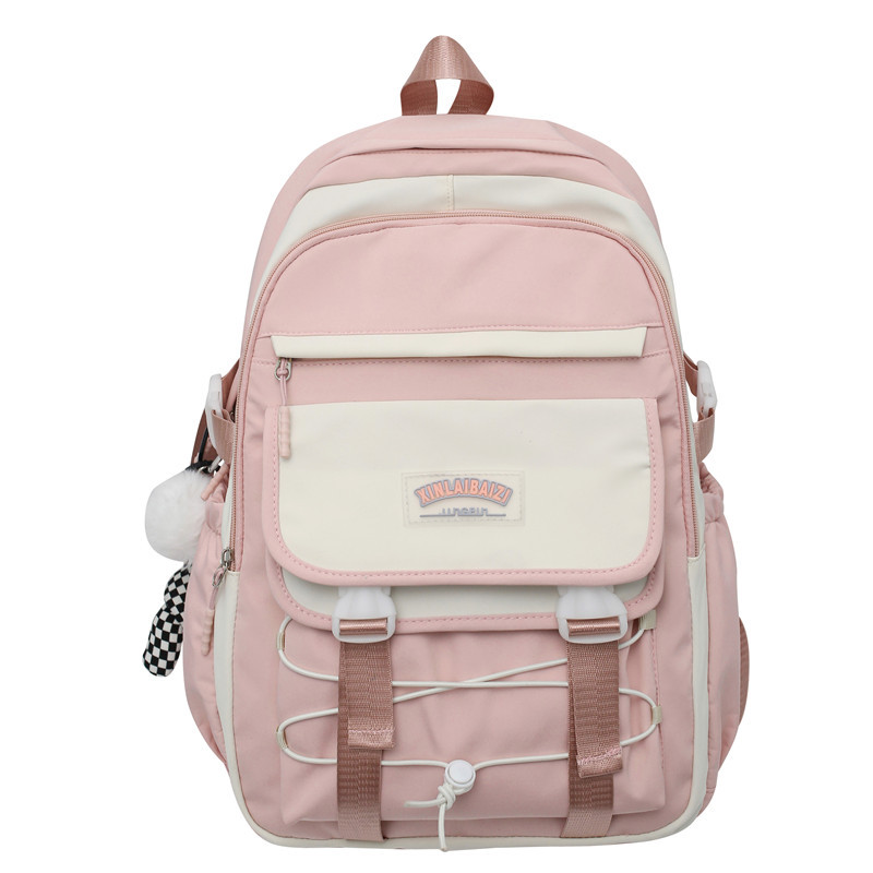 2023 New Backpack Women's Ins Fresh Portable Trolley Case Backpack Korean Style Color Matching Cross Rope Middle School Student Bag