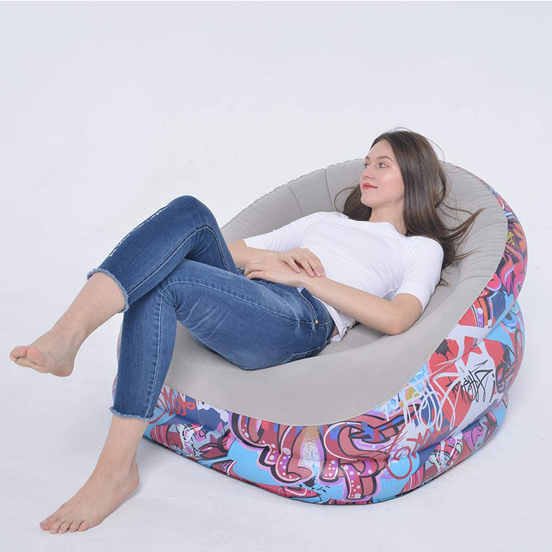 户外懒人沙发植绒充气沙发便携充气凳子植绒沙发单人