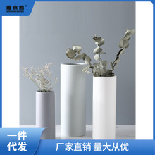 北欧创意圆柱哑光陶瓷花瓶白色简约家居装饰客厅摆件鲜干花花器梅