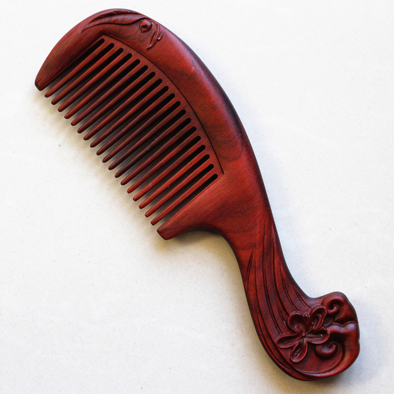 紫檀木雕花梳子木雕犀角紫檀木质长款梳复古木梳子檀木礼品木梳