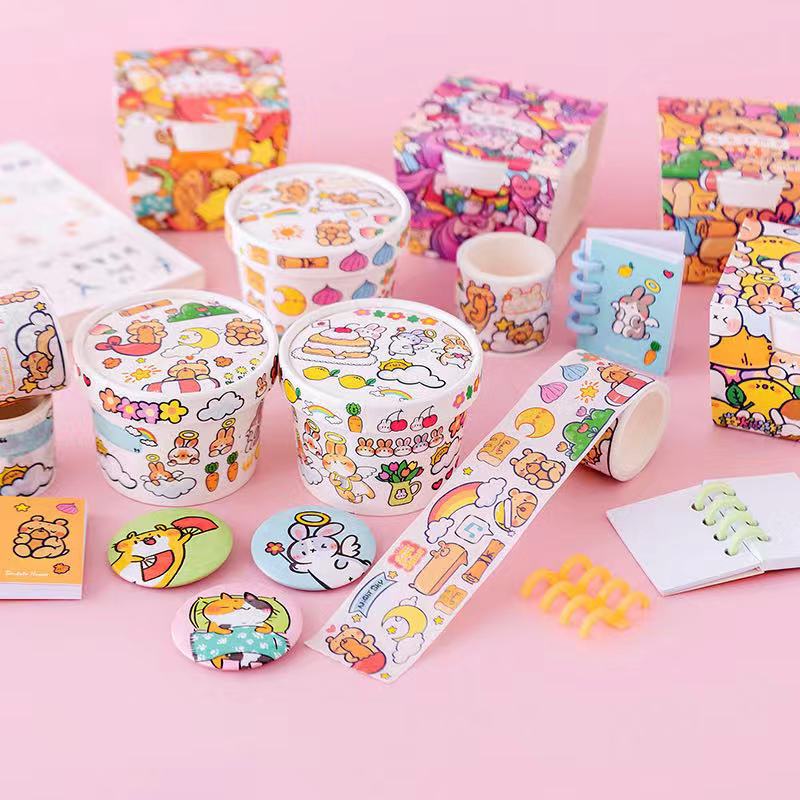 儿童创意杯杯乐盲盒贴纸diy手账贴纸和纸胶带套装迷你本子礼品批