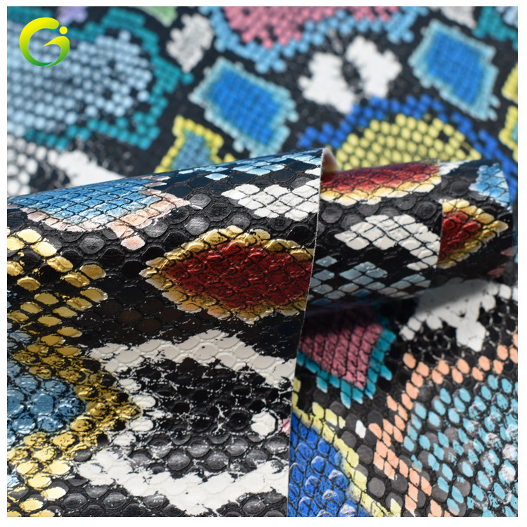 8蛇腹数码印花 仿棉绒底 鞋包皮带皮具面料