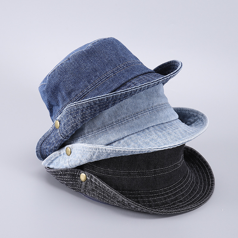 跨境新款纯棉牛仔渔夫帽户外登山防风绳调节小沿盆帽外贸现货批发