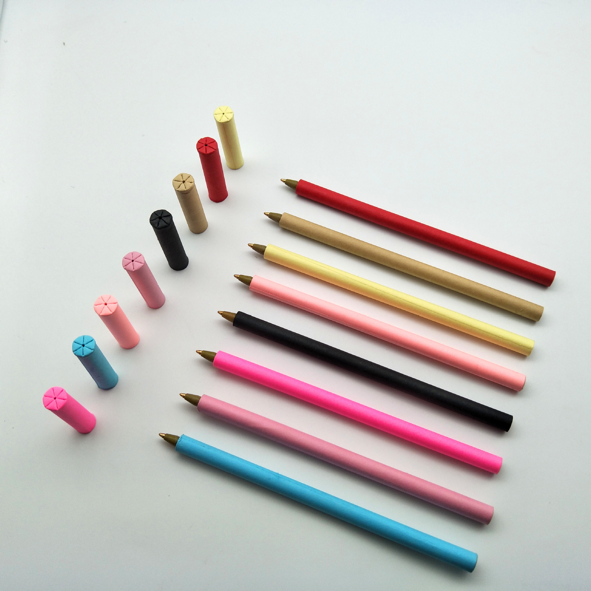 彩色牛皮纸圆珠笔 笔帽压花设计全纸管可降解生态环保笔油性墨水