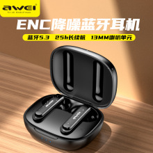 AWEI用维工厂直供新款TWS蓝牙耳机T66 ENC双咪通话降噪半入耳