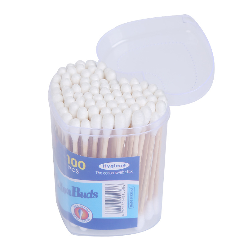 Cross-Border Household Wooden Stick Double Ended Cotton Wwabs Love Box Disposable Cotton Swab Sanitary Disinfection Flip Cotton Swab Wholesale