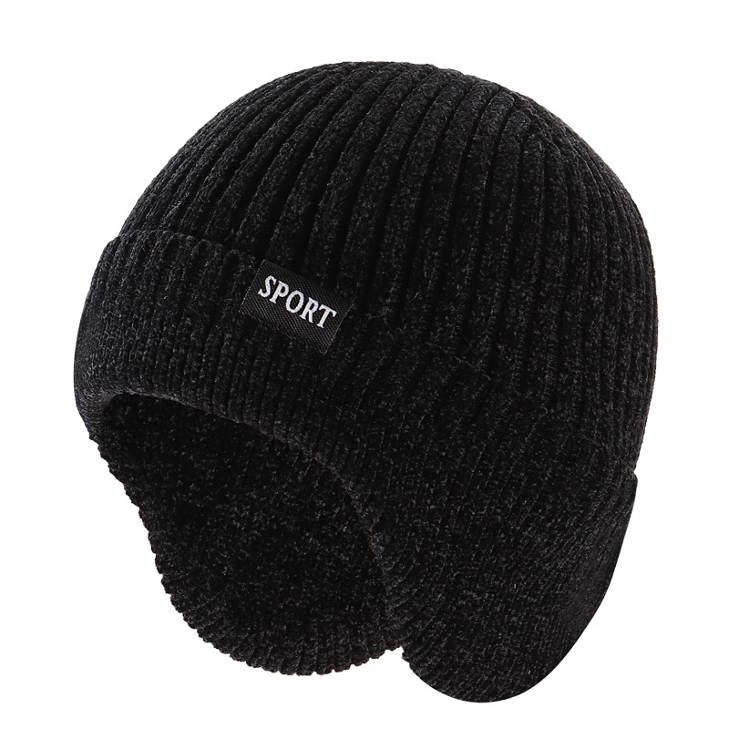 Chenille Windproof Earflaps Hat Fleece-Lined Thickened Unisex Outdoor Riding Cap Autumn Winter Thermal Knitting Sweat