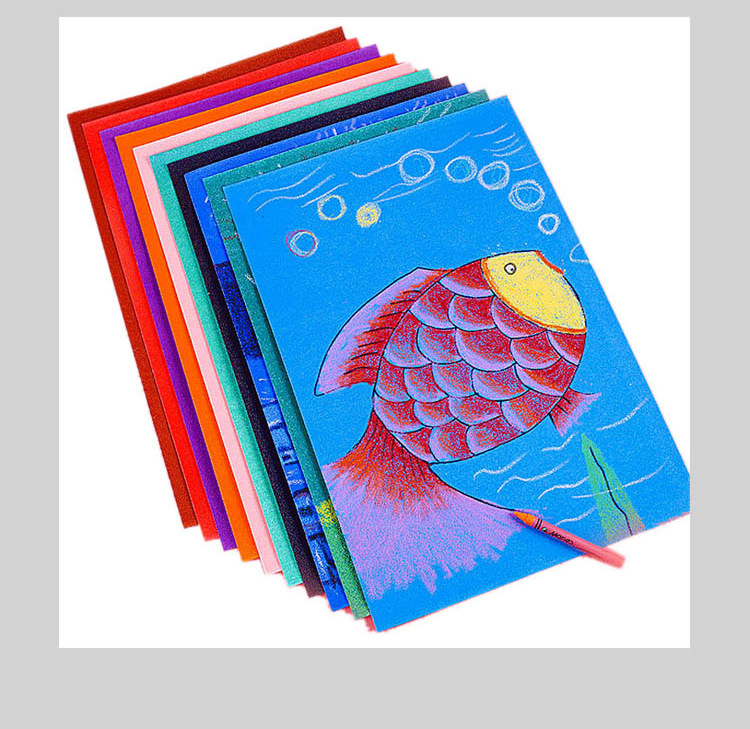 绘画彩砂纸彩色砂沙画纸儿童创意美术涂鸦油画棒蜡笔绘画彩纸10色