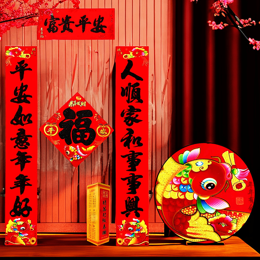 2024 Dragon Year Couplet New Year Spring Festival New Year Couplet New Year Goods Door Flocking Couplet Wholesale Fish Version Gold Powder Black Pink Dusting Powder