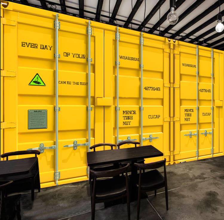 3d铁皮集装箱背景墙墙纸网红餐厅拍照墙布奶茶店服装店舞蹈室壁纸