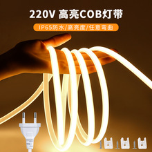 220V高压COB LED灯带户外防水室内外氛围装饰灯条带欧规开关插头