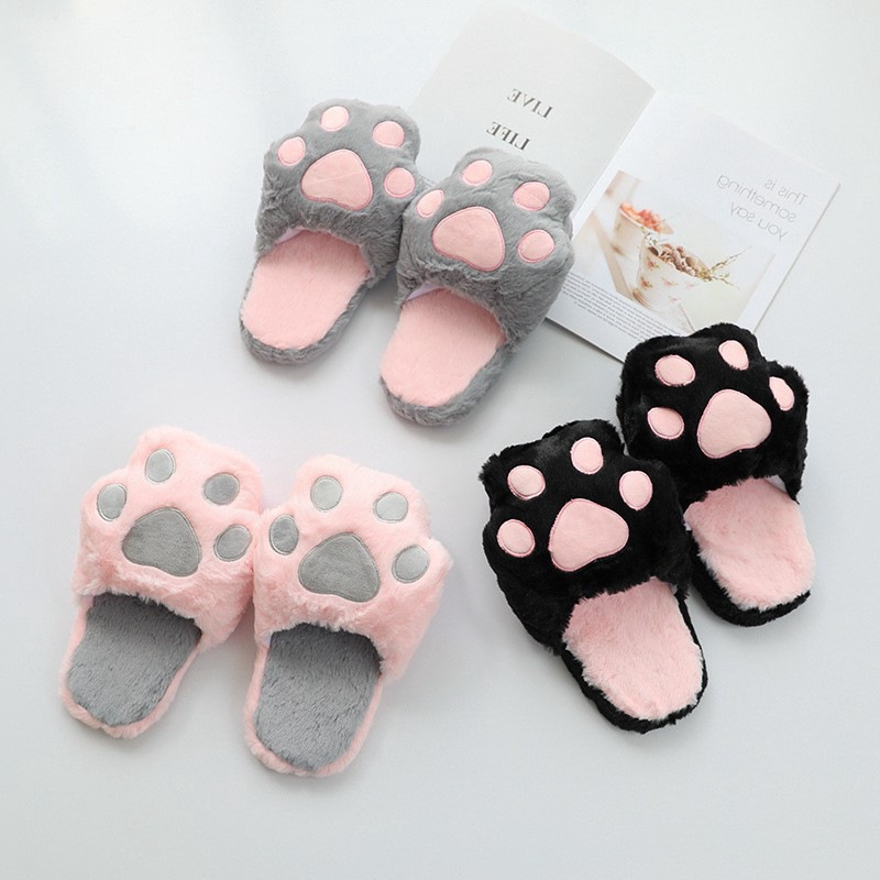 棉拖鞋女兔毛猫爪子拖鞋室内家居毛绒防滑鞋可爱家居毛毛拖鞋