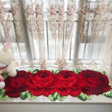 跨境批发婚庆客厅沙发卧室床边大红色长条4朵玫瑰花家用地毯地垫