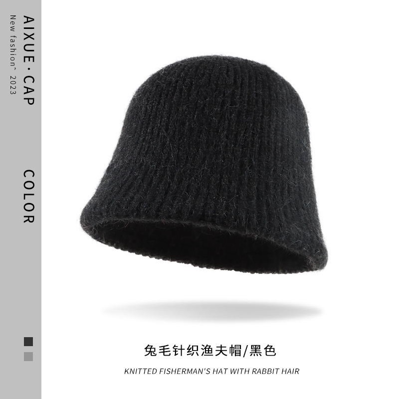 Knitted Fisherman Hat Women's New Korean Style Dome Wool Hat Autumn and Winter Show Face Little Wild Solid Color Bucket Hat Tide