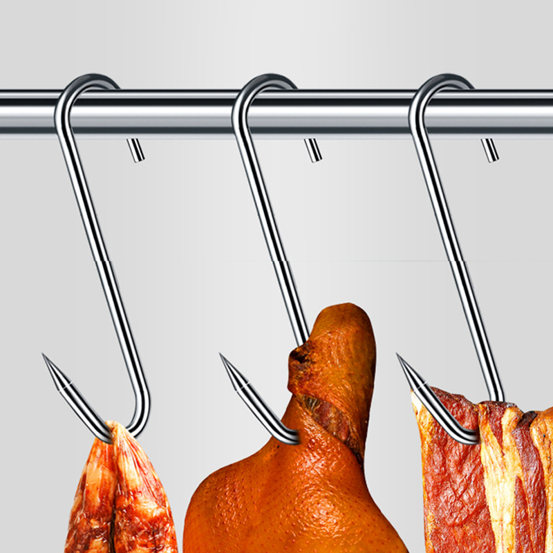 挂肉钩 不锈钢s型弯钩 腊肉咸鱼晒挂烤鸭香肠猪肉尖头加粗s钩yq