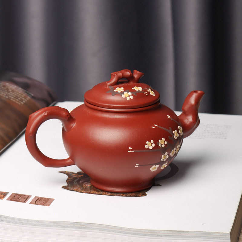 批发宜兴紫砂壶郝彤彤大红袍泥绘报春小茶壶家用功夫手泡茶具礼品