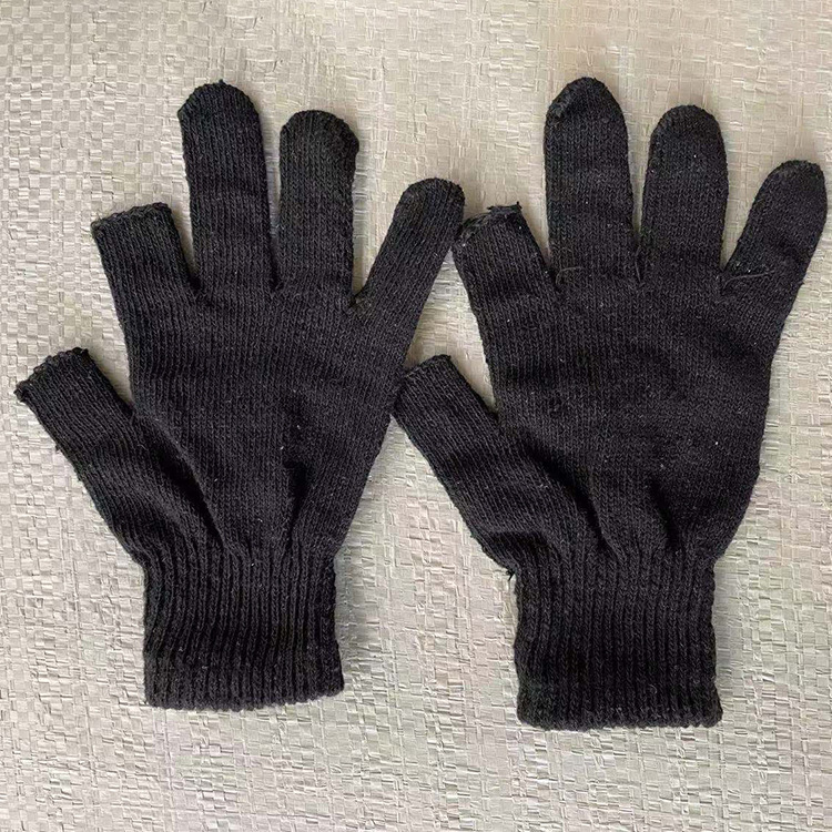 Black Two-Finger Tea Picking Work Gloves Labor Protection Gloves Tea Picking Thin Knitted Knitting Wool Gloves Factory Direct Supply