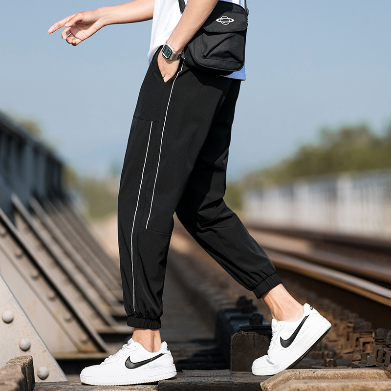 Casual Pants Men's Summer Thin Fashion Brand Breathable Air Conditioning Pants Men's Loose Tappered Cropped Sports Ice Silk Leggings Men's