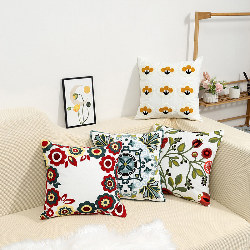 New Canvas Towel Embroidery Pillow Cover Ins Pastoral Style Home Couch Pillow Bedside Cushion Office Waist Cushion