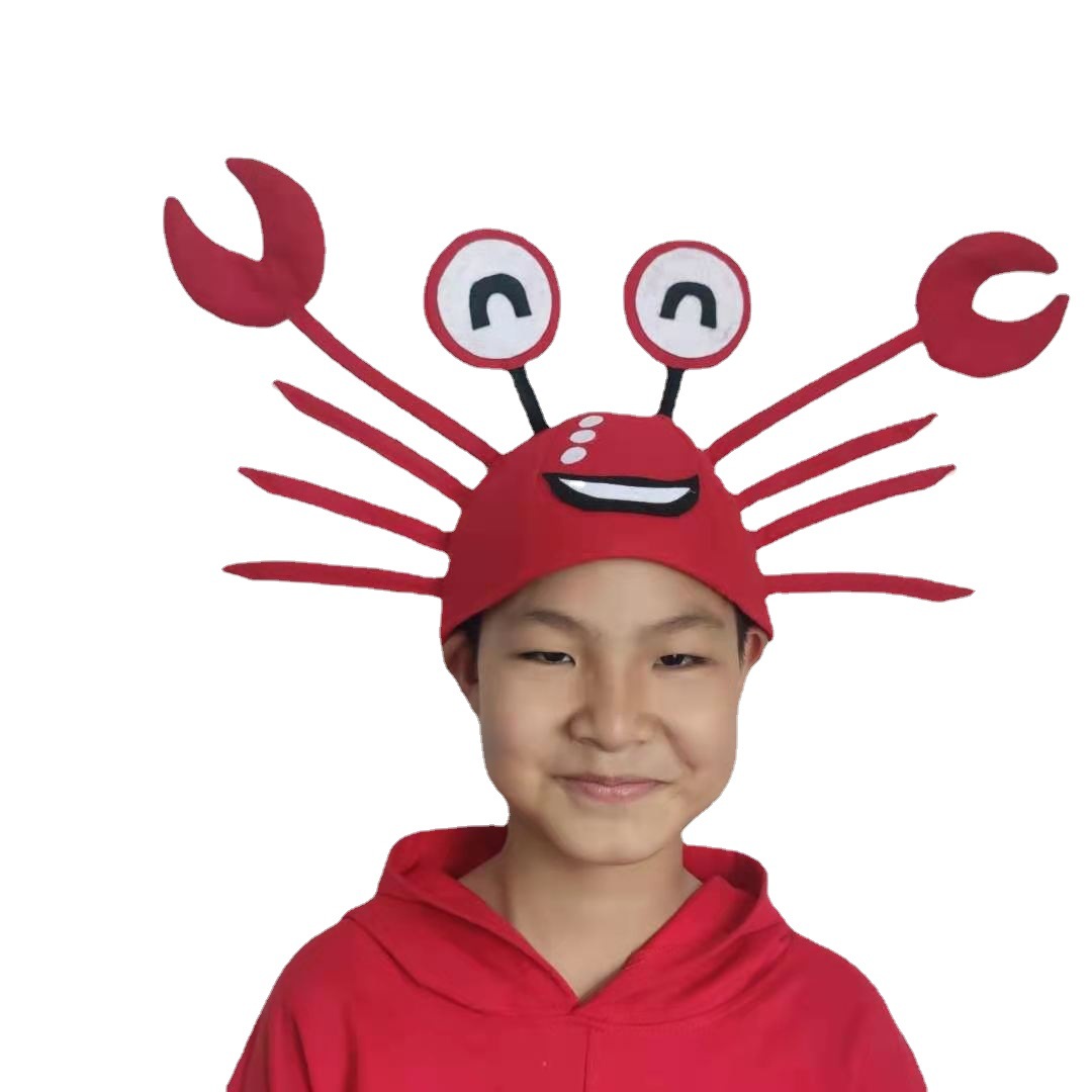 厂家定制多颜色螃蟹帽儿童成人龙虾帽节日道具派对搞笑头饰圣诞帽