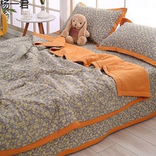 A类床盖三四件套夏季空调被子高温砂洗夹棉床单防滑加厚绗缝床
