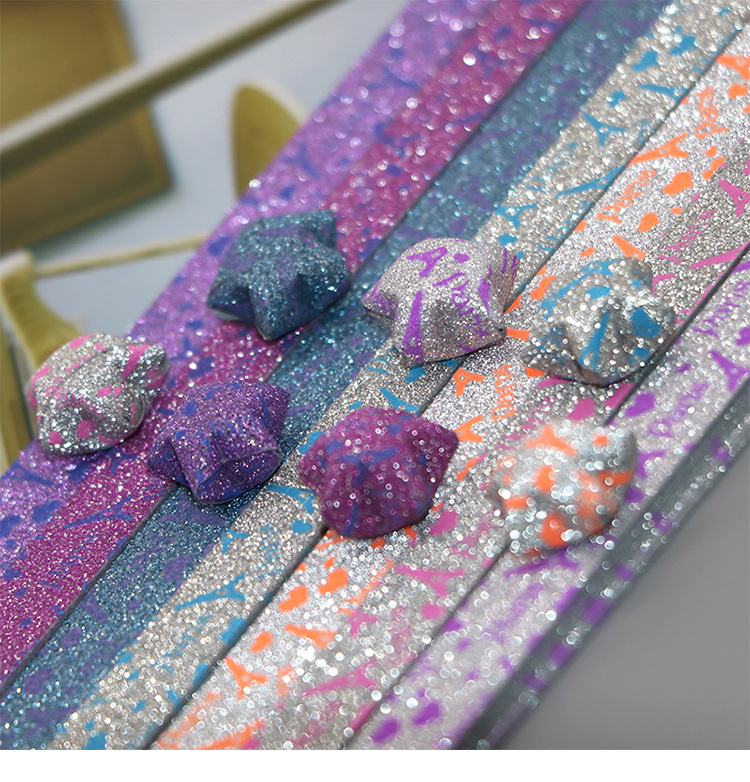 印花多款纯色闪光金粉手工星星条闪粉幸运星折纸条diy漂流瓶材料