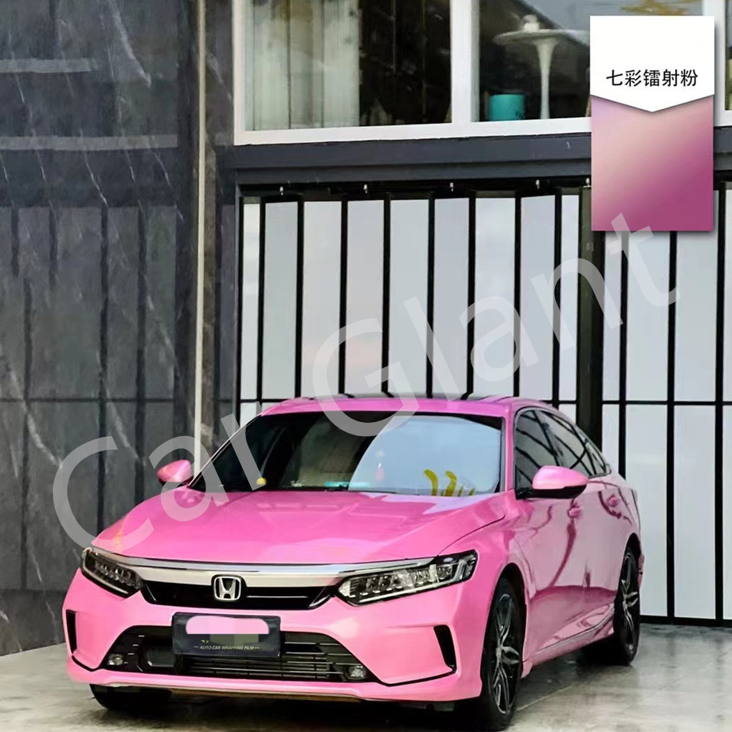 七彩镭射粉汽车改色膜 全车膜 彩虹镭射黑 镭射银 镭射灰贴膜变色