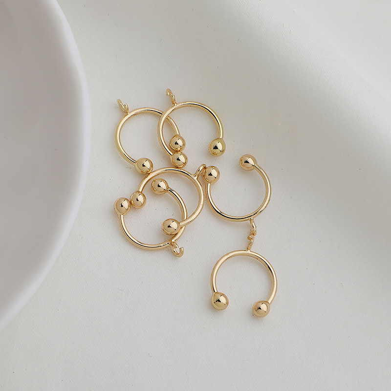 14k包金保色带珠带环u形无耳洞耳夹 c型耳圈耳饰配件 diy手工饰品