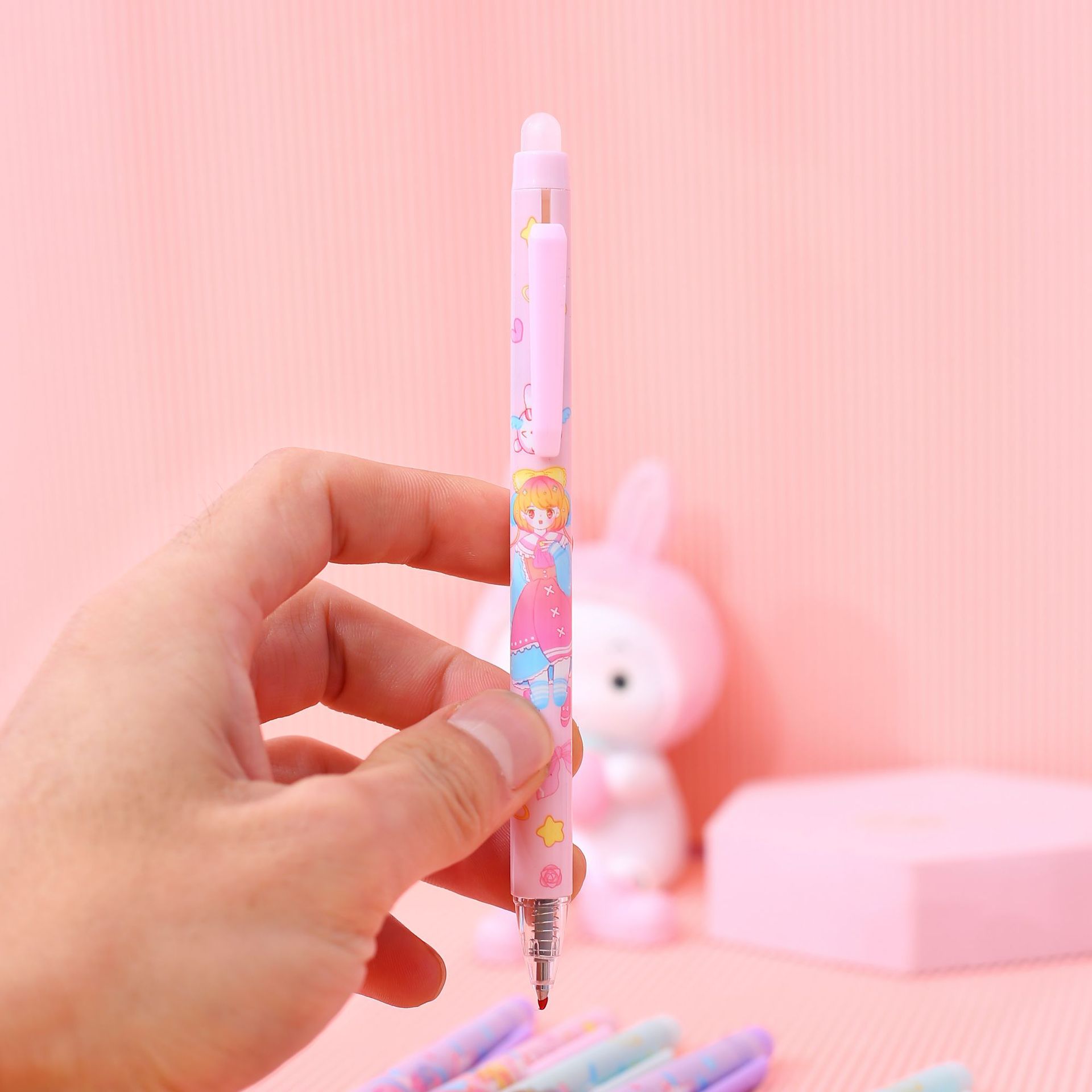 12支盒装按动可擦中性笔摩易擦磨磨乐0.5ins风卡通可爱造型笔批发