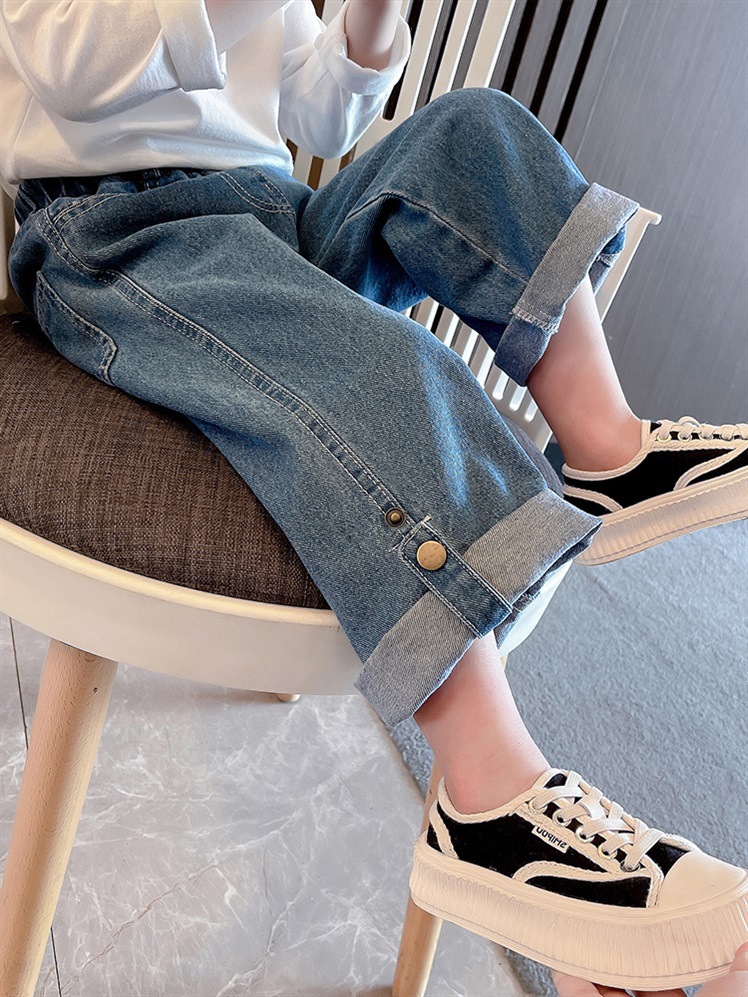 girls‘ jeans spring and autumn 2023 new western style baby girls‘ spring straight children‘s clothing spring wide-leg pants