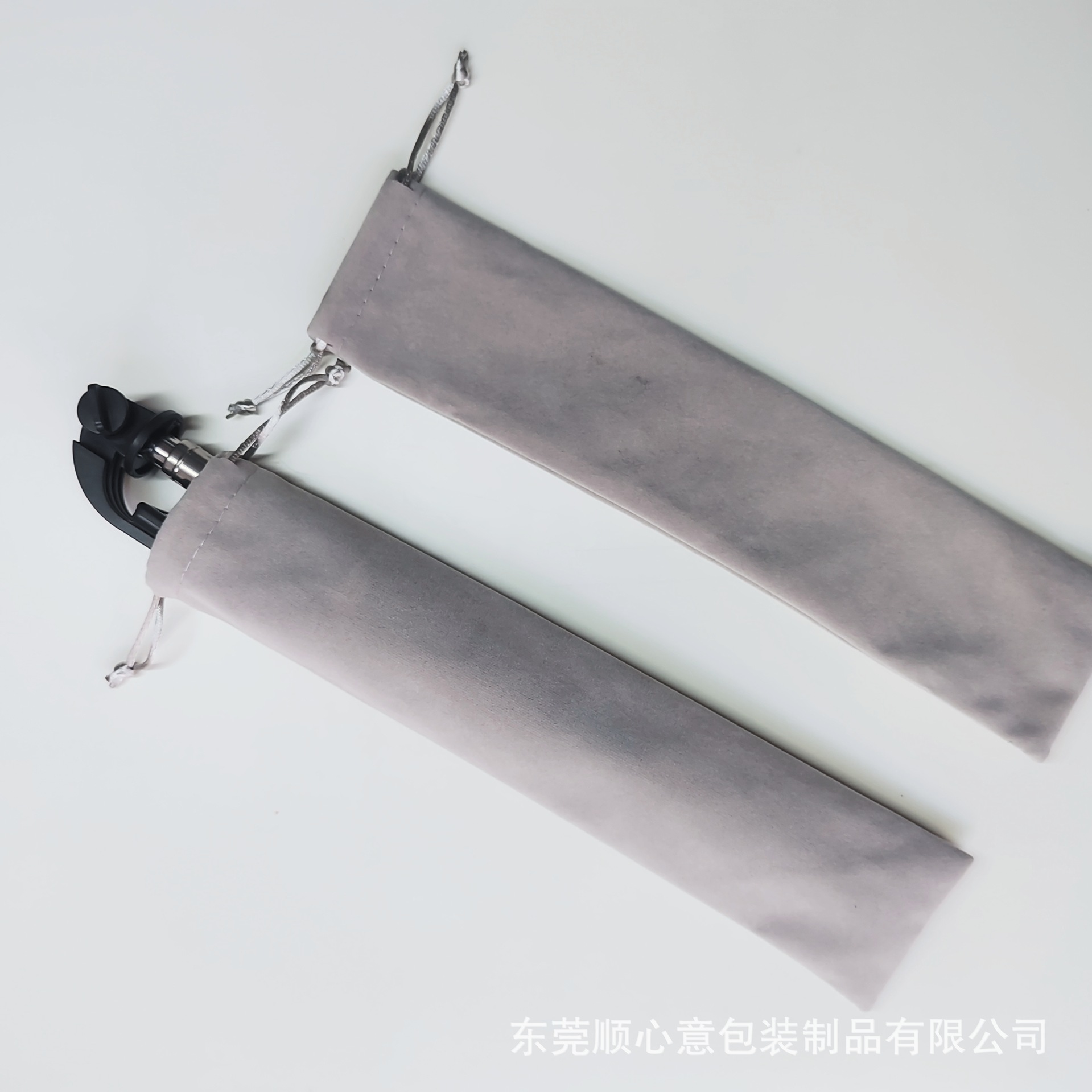现货高级灰色束口绒布袋自拍杆长款绒布袋天鹅绒抽绳收纳袋笔袋