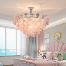 粉色法式吊灯新款轻奢奶油风琉璃客厅少女心七彩女儿房卧室水晶灯