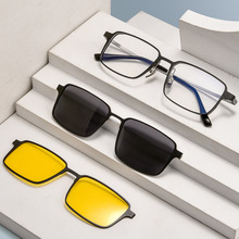 百世芬9909磁吸眼镜框复古方形二和一套镜近视眼镜偏光墨镜框批发