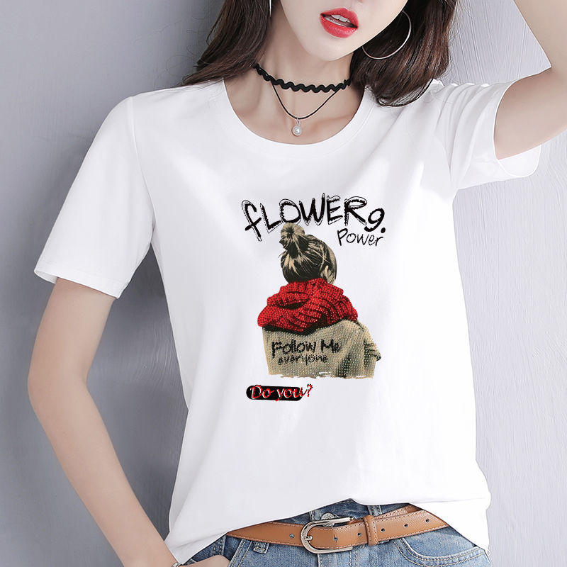 90棉 超火cec上衣服白色t恤女短袖韩宽松显瘦版t恤女潮流体恤女夏